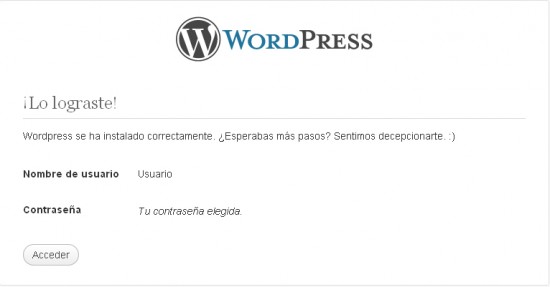 finalizando instalación de wodpress